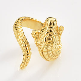 925 Sterling Silver Gold Plated Silver Crocodile Ring