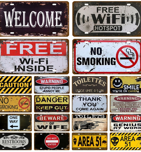 Toile Smile Welcome WIFI License Plate Store Wall Decor