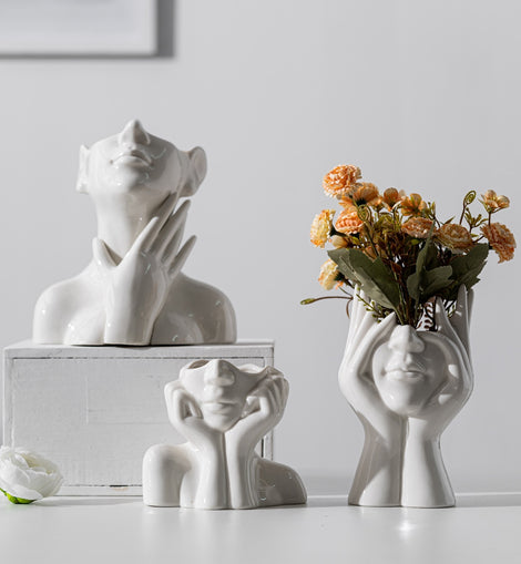 Body Art Abstract Human Face Ceramic Vase